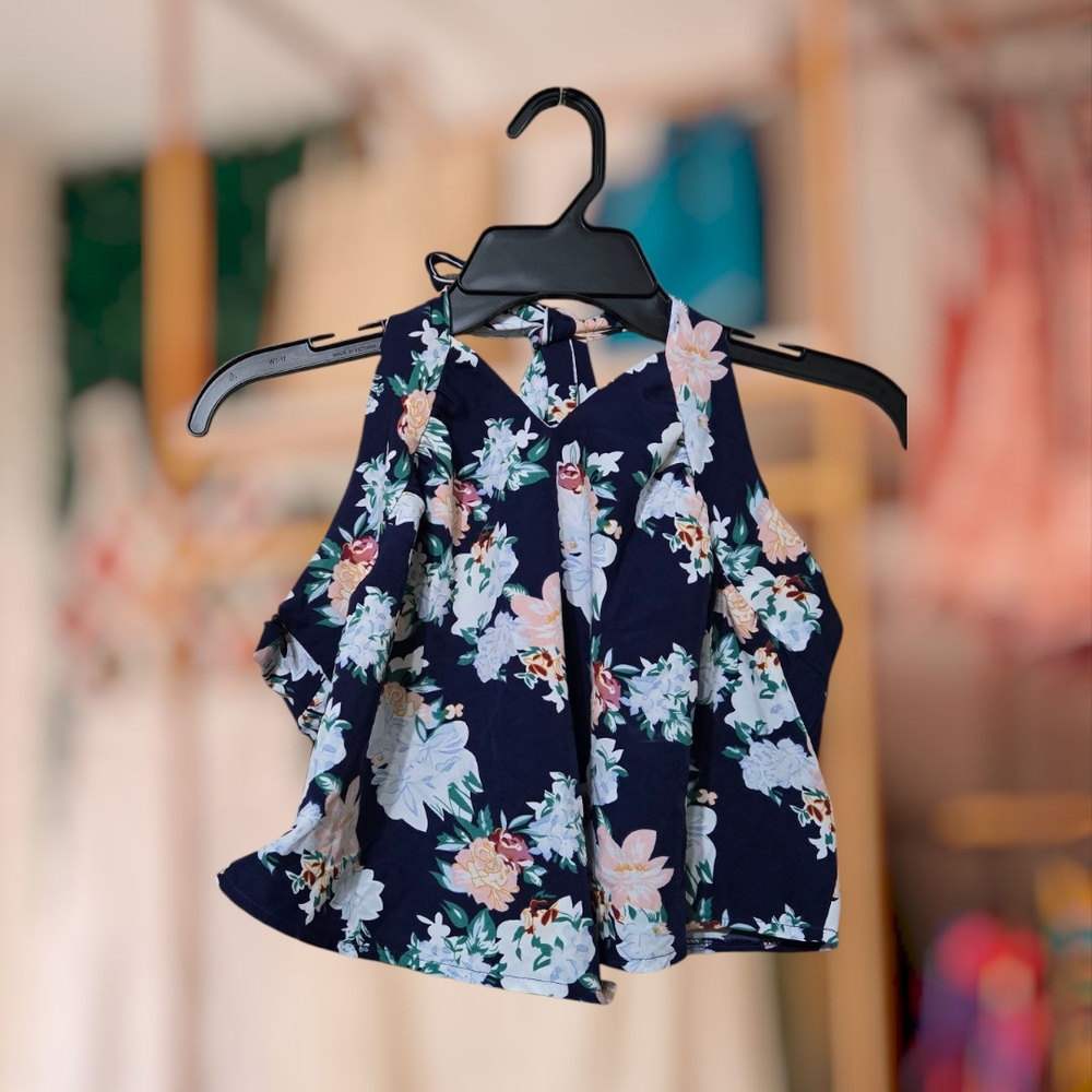 Navy Floral Halter Top